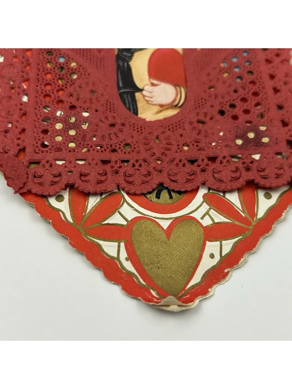 Antique Whitney Made Worcester Mass Mechanical Valentine Card Die Cut 1920s  N-2